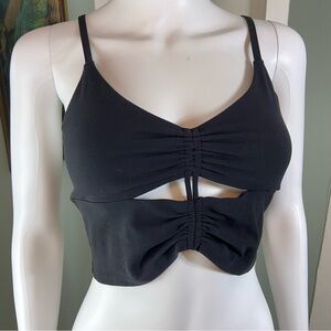 Athleta Cinch Longline Sports Bra Crop Top Black Cut-Out Bralette S Small Ruched